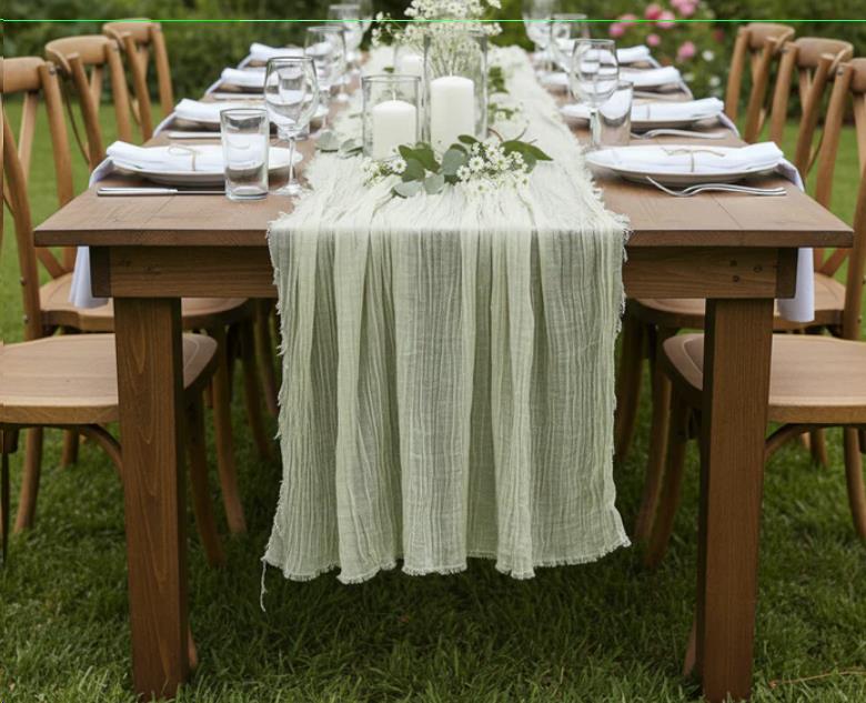 Rental store for TABLE RUNNER SAGE CHEESECLOTH in Spartanburg SC